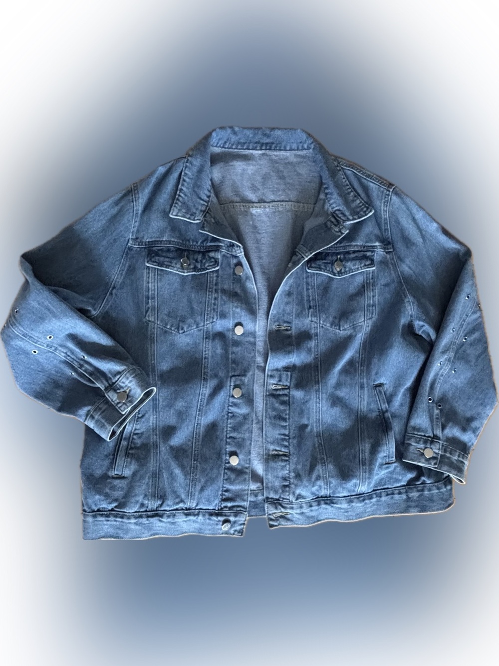 Denim Jean Jacket With Grommets Side Pockets Plus Size XXL 1X 2X